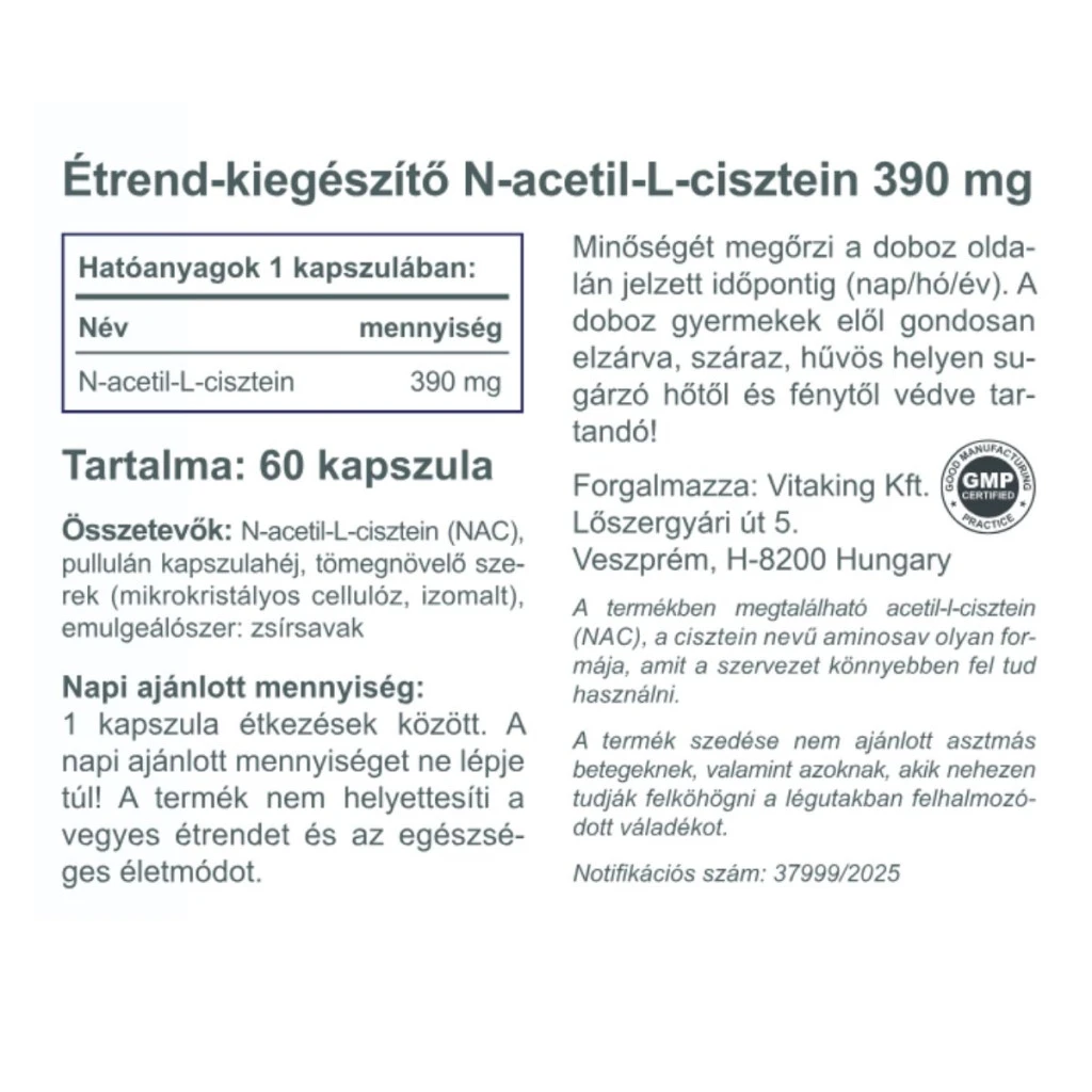 Vitaking - NAC-390 (N-acetylo-L-cysteina) 390 mg (60 kapsułek) - obrazek 2