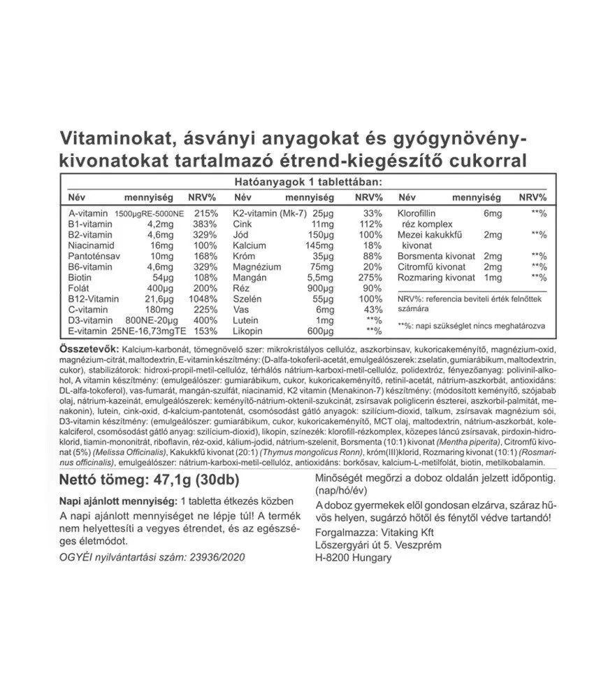 Vitaking - Nicovit Kompleks Multivitaminowy (30 tabletek) - obrazek 2