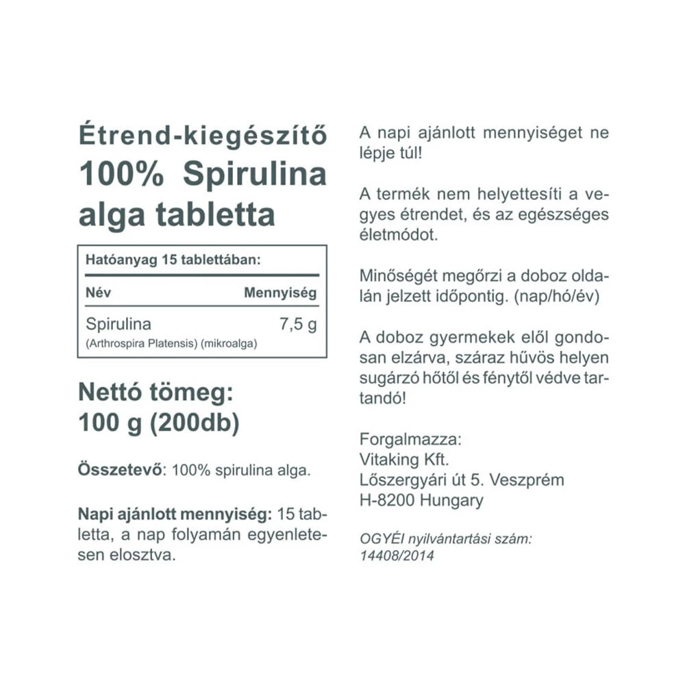 Vitaking - Spirulina 500 mg (200 tabletek) - obrazek 2