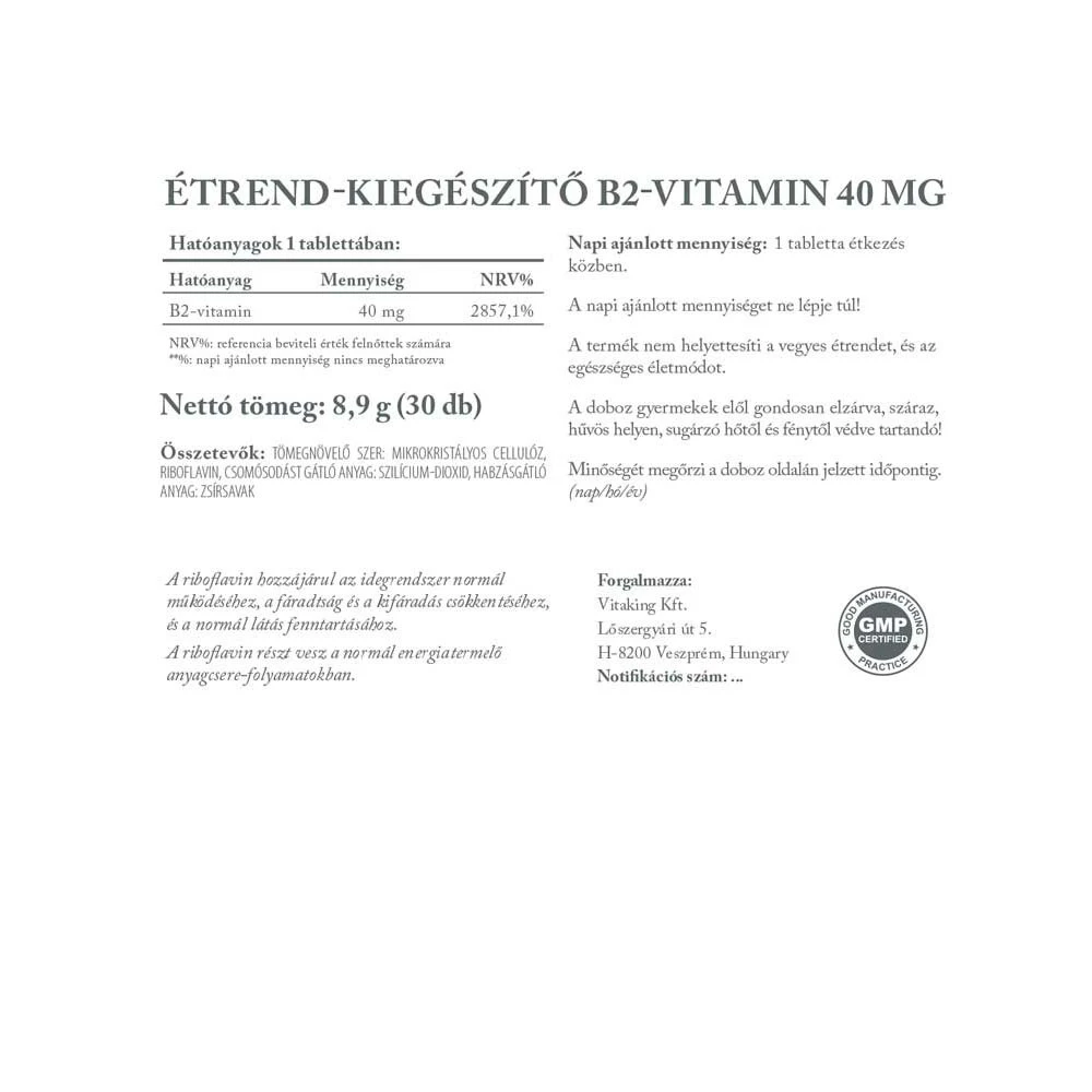 Vitaking - Witamina B2 40 mg (30 tabletek) - obrazek 2
