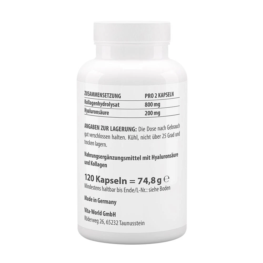 Vitaworld - Kwas hialuronowy 100 + Kolagen 400 (120 kapsułek) - obrazek 2