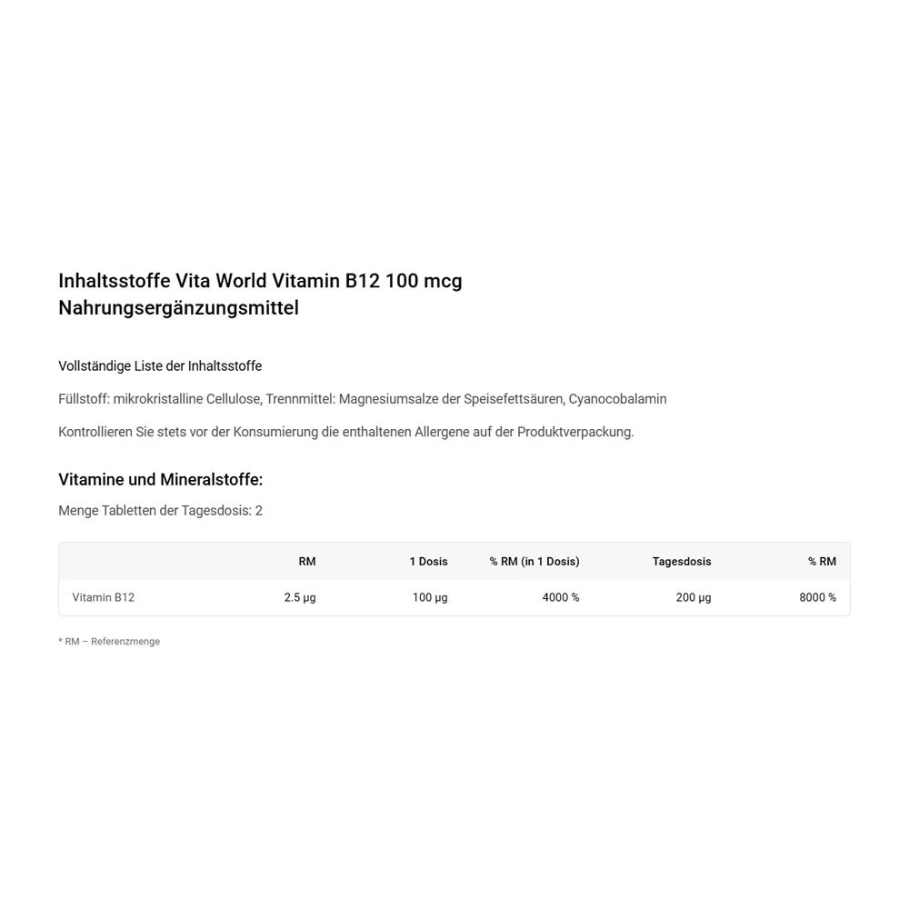 Vitaworld - Witamina B12 100 mcg (180 kapsułek) - obrazek 2