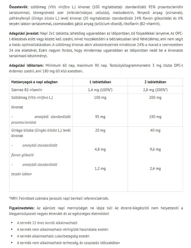 Natur Tanya - Organiczne Tabletki z Pestek Winogron i Ginkgo Biloba (70 tabletek) - obrazek 2