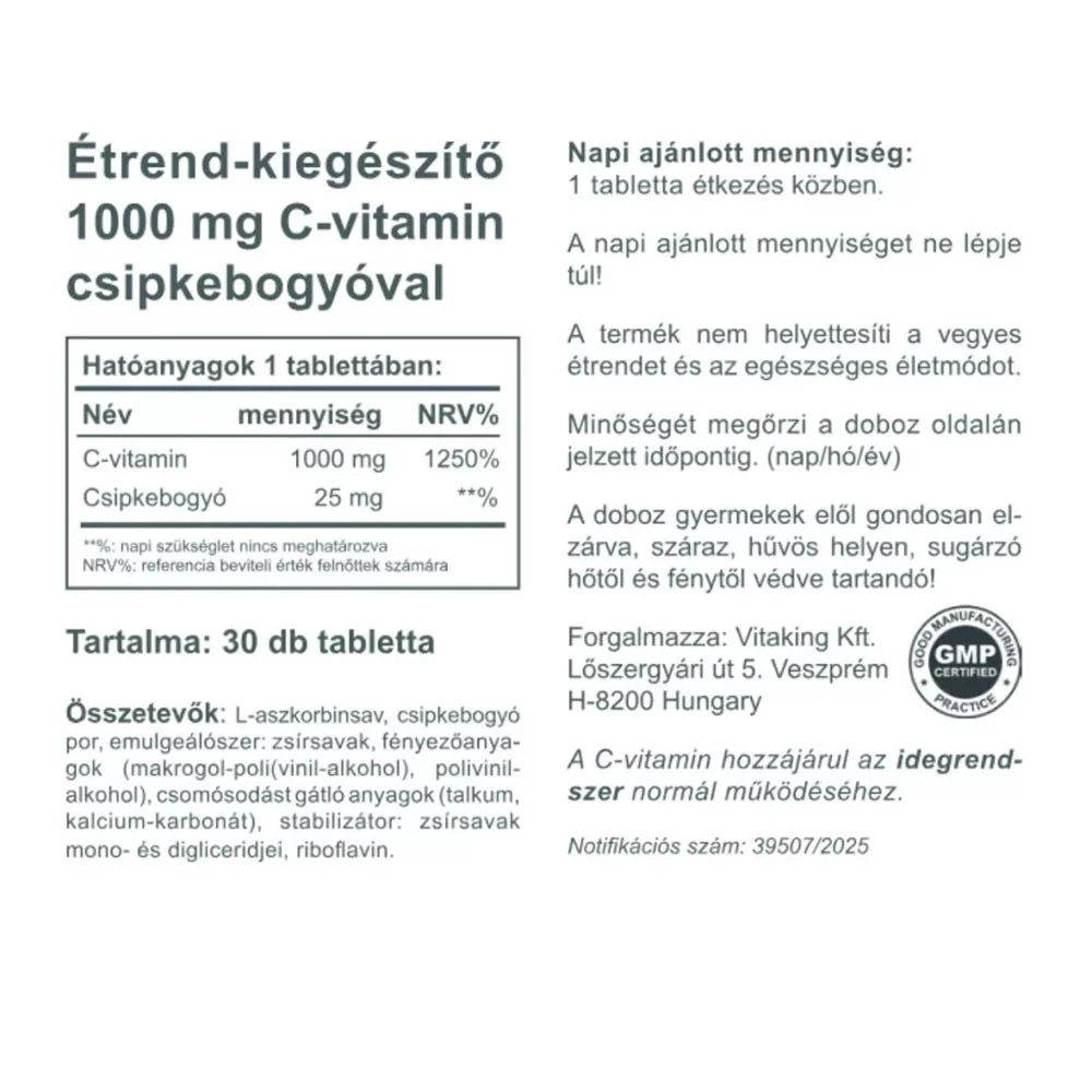 Vitaking - Witamina C 1000 mg z dziką różą 25 mg (30 tabletek) - obrazek 2